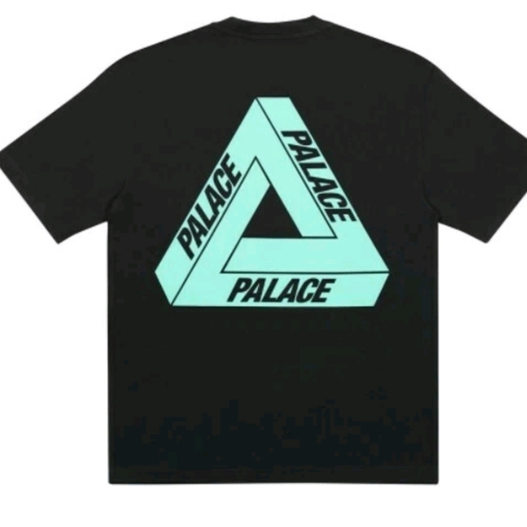 Palace Skateboards Tri To Help Size Large Black Turquoise T Shirt NEW - Picture 1 of 7